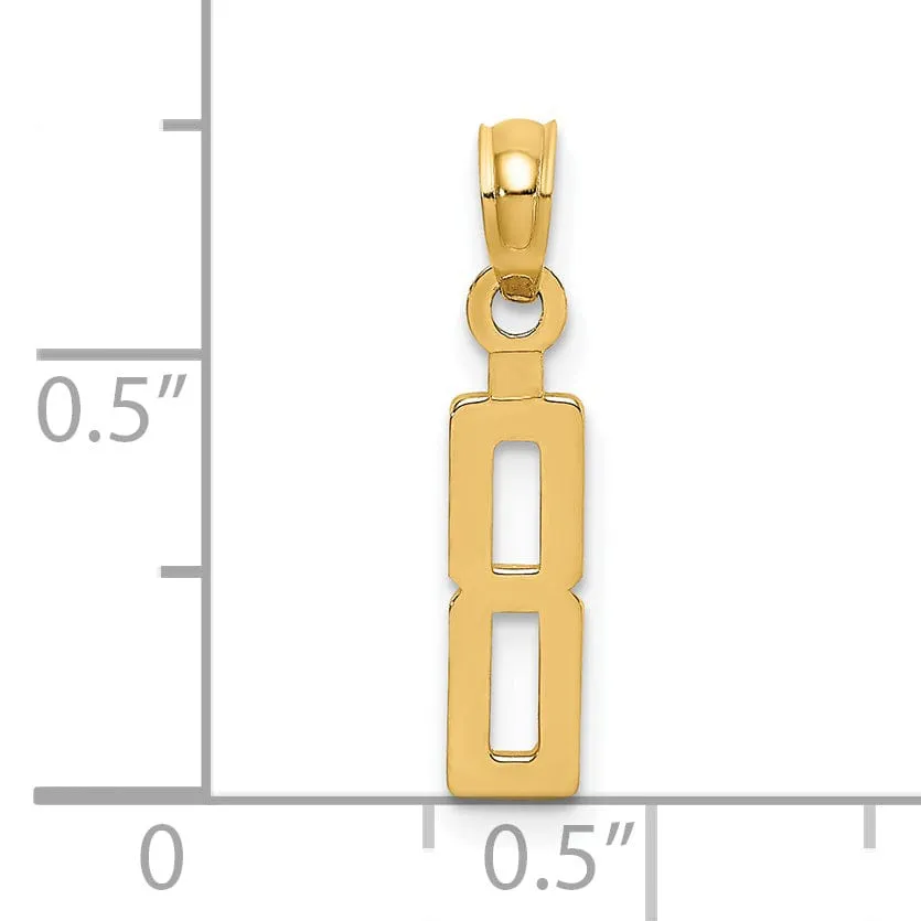 14K Yellow Gold Polished Finished Block Script Design Number 8 Charm Pendant