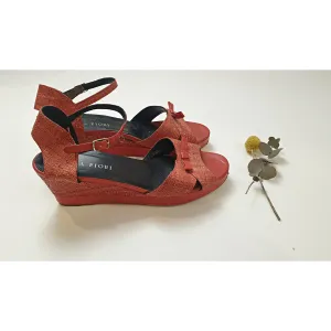 Anna Fiori red wedge heel sandals with ankle strap size 40
