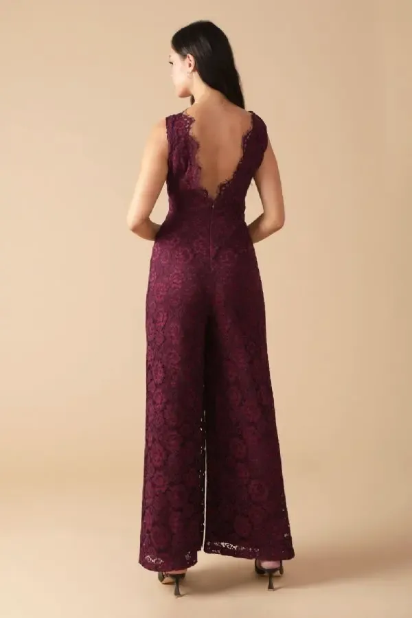 Burgundy Lace Jumpsuit