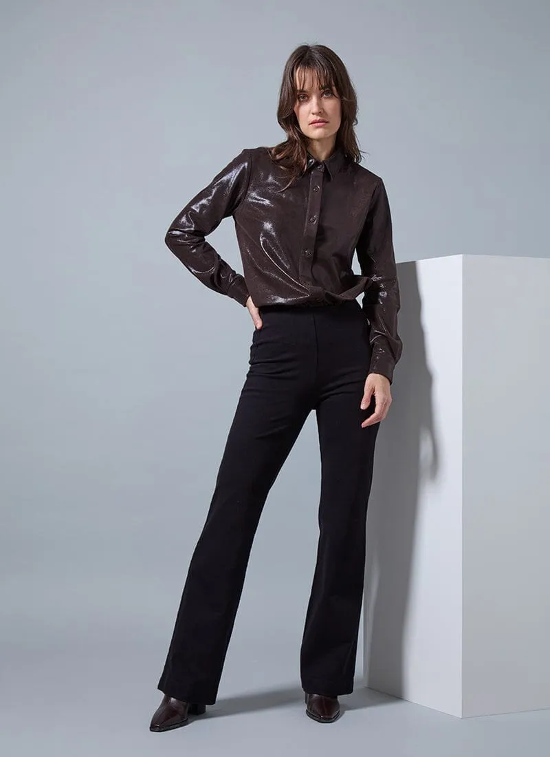 Connie Patent Foil Vegan Suede Shacket & Denim Trouser Set