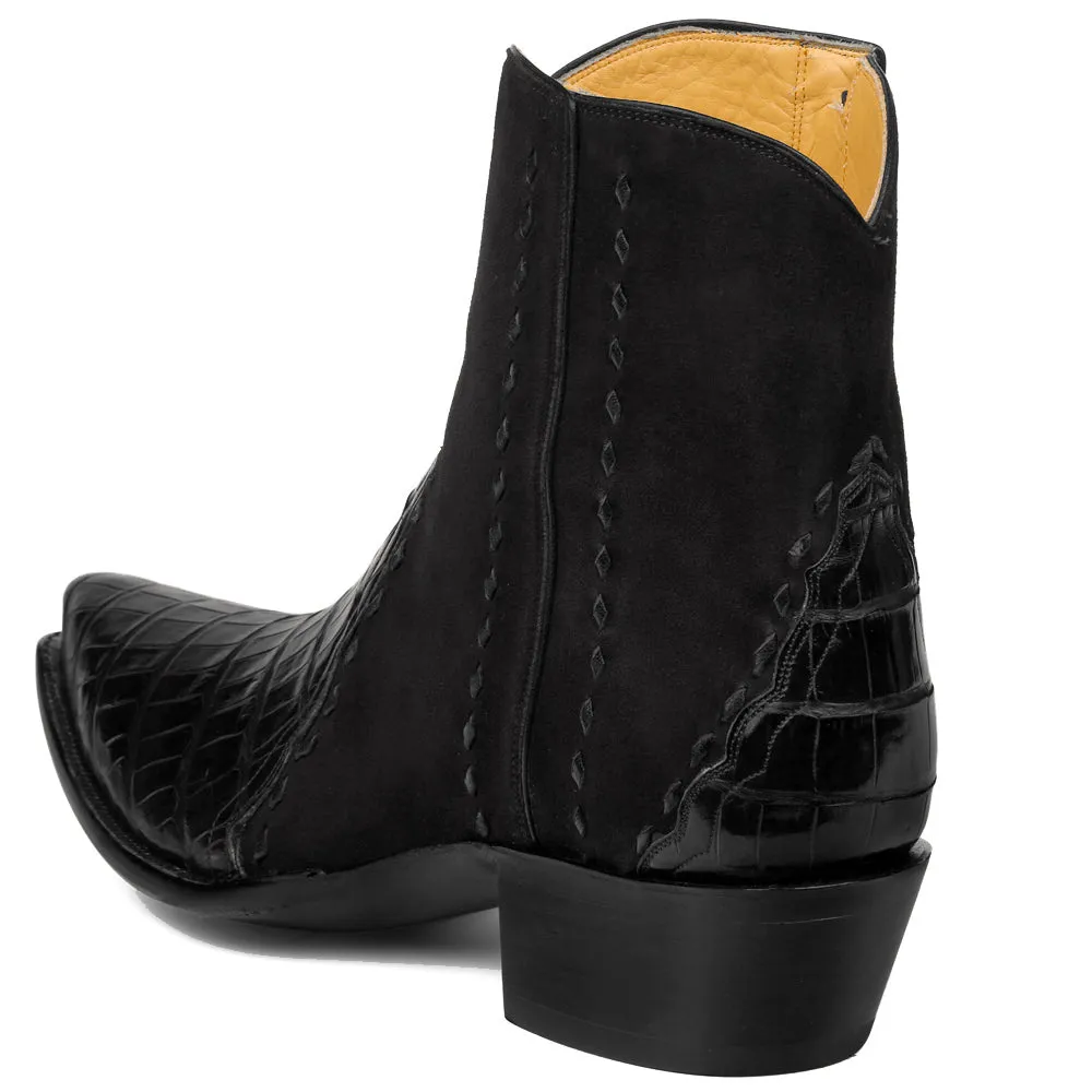 Crocodile with Nubuck Ankle Zipper - Black