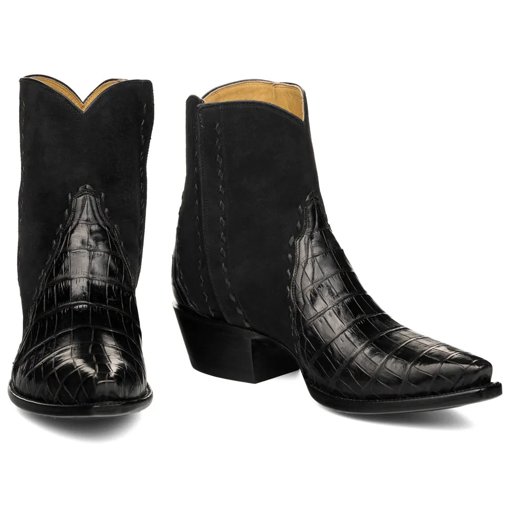 Crocodile with Nubuck Ankle Zipper - Black