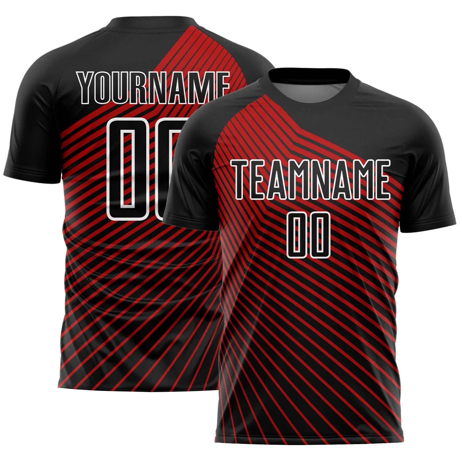 Custom Black Red-White Lines Sublimation Soccer Uniform Jersey