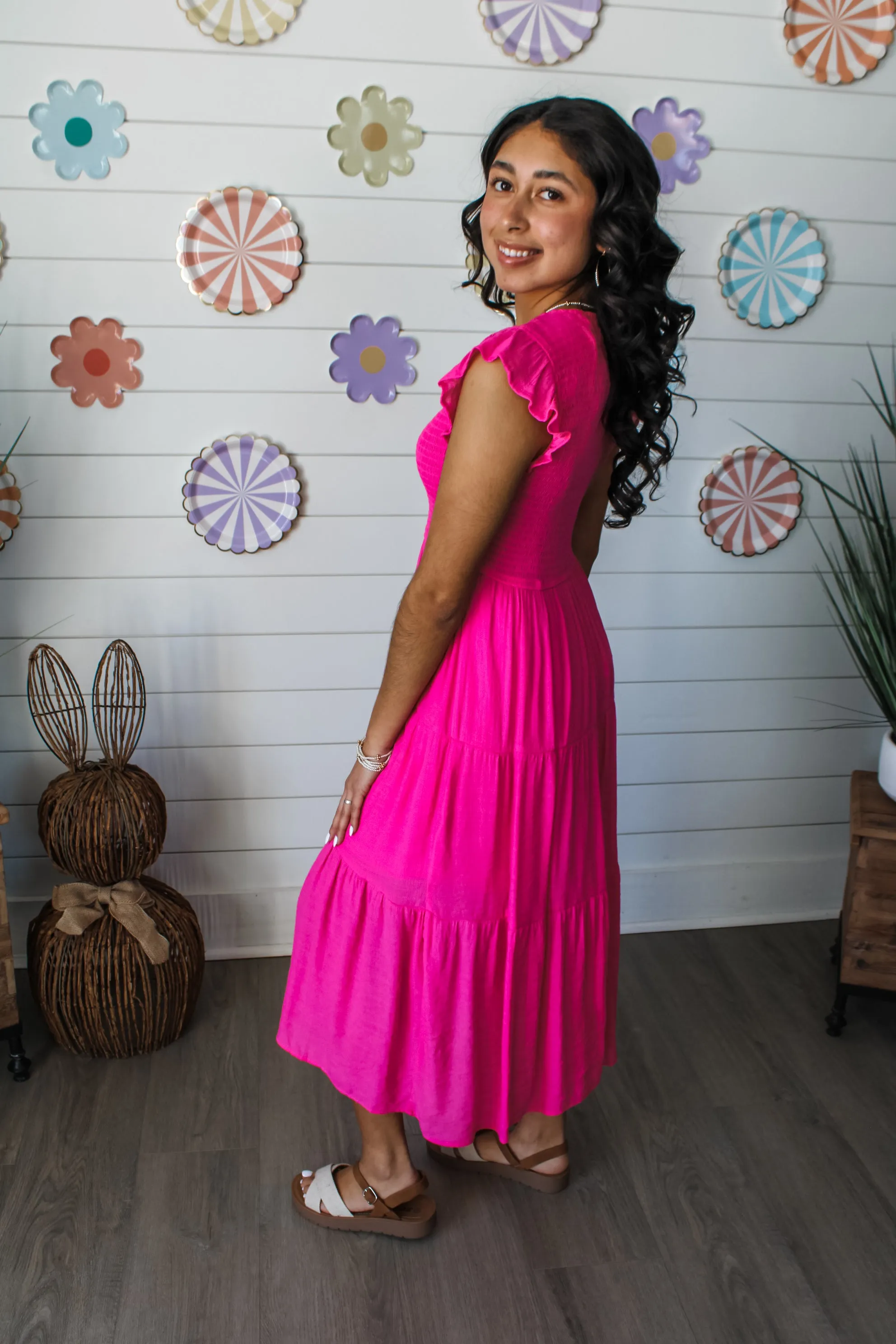 Florence Ruffle Midi • Bright Pink