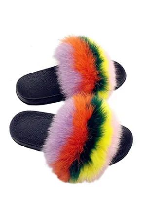 FOX FUR COLOR STRIPE SLIPPER-A(H7) <Bundle>