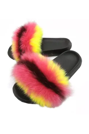 FOX FUR COLOR STRIPE SLIPPER-B(H8) <Bundle>