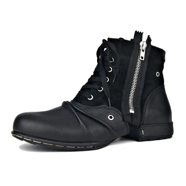 Genuine Leather Men Motorcycle Boots Autumn Ankle Boots