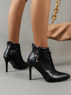 Geometric Pattern Embossed Zipper Back Classic Boots - Black  - FD ⚡