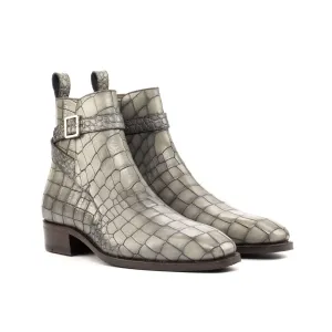Grey Embossed Croco Jodhpur Boots