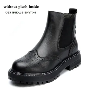 Handmade Women Boots 2020 Vintage Genuine Leather Flat Ankle Boots Ladies Autumn Winter Bullock Casual Platform Boots