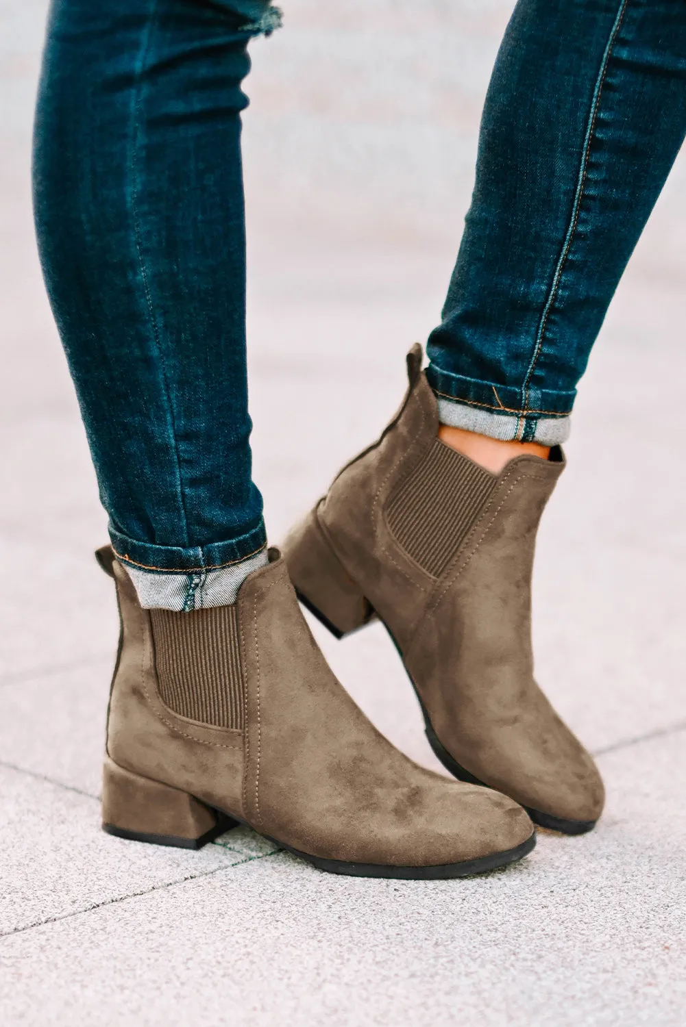 Khaki Faux Suede Ankle Height Boots