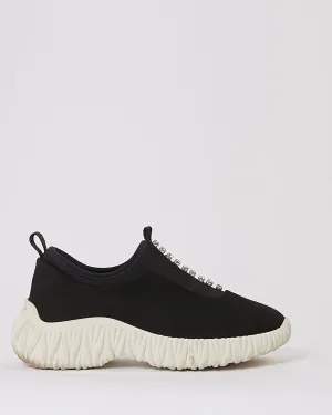 Miu Miu Black Fabric Sock Crystal Detail Sneaker - 38