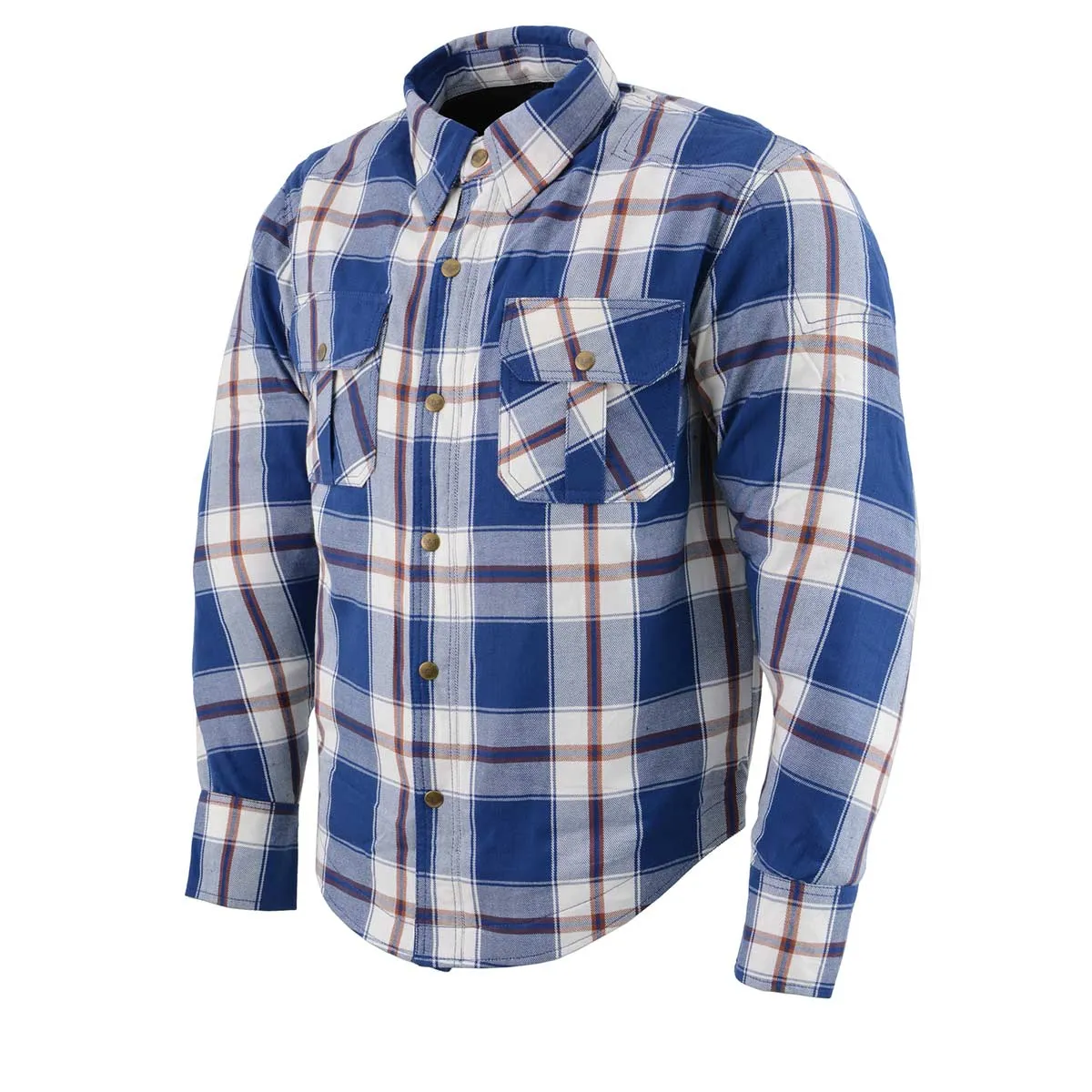 MPM1645 Men's Plaid Flannel Biker Shirt with CE Approved Armor - Reinforced w/ Aramid Fiber