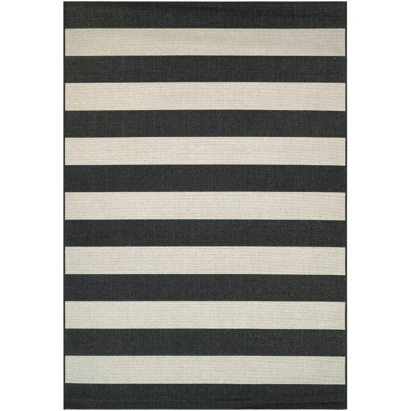 Ohlone Striped Flatweave Onyx/Ivory Indoor / Outdoor Area Rug 5Ft 3 Inch X 7 Ft 6 Inch! Retails $170 