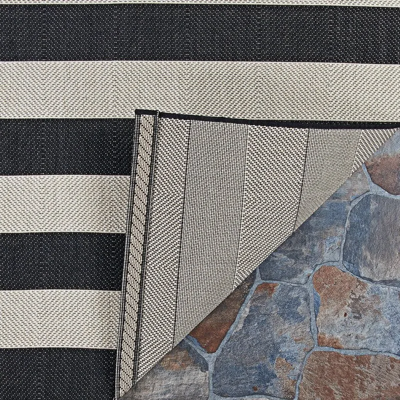 Ohlone Striped Flatweave Onyx/Ivory Indoor / Outdoor Area Rug 5Ft 3 Inch X 7 Ft 6 Inch! Retails $170 