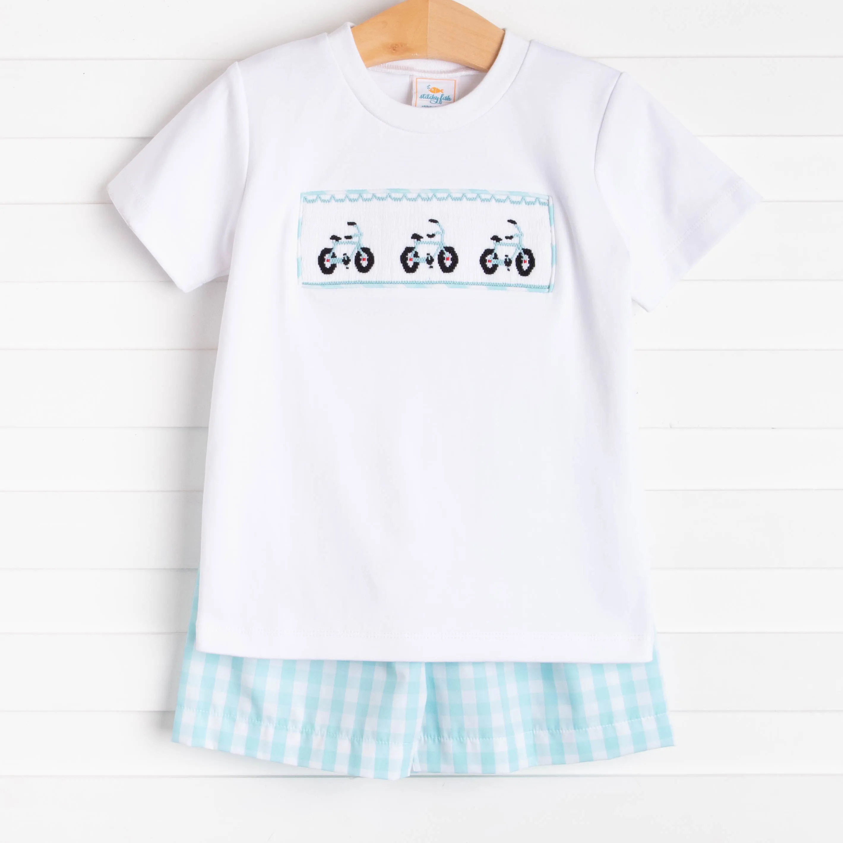 Pedal Pusher Smocked Short Set, Aqua