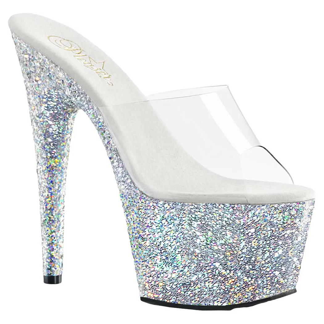 Pleaser Shoes Adore 701LG Platform Slide with Holo Glitter Bottom