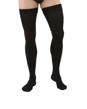 PR/1 JOBST MEDICAL LEG WEAR, MEN, RIBBED, THIGH HIGH W/SIL DOT BAND, 15-20MMHG, MD, BLACK, CLOSED TOE