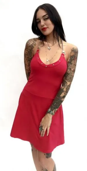 Red - Studded Cuff Dress -