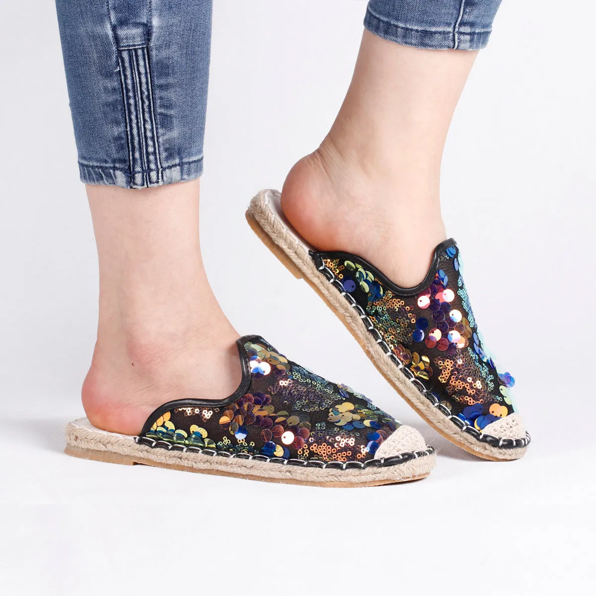 RXFSP Lazy Slipper Shoes Sequined Woven Shoes