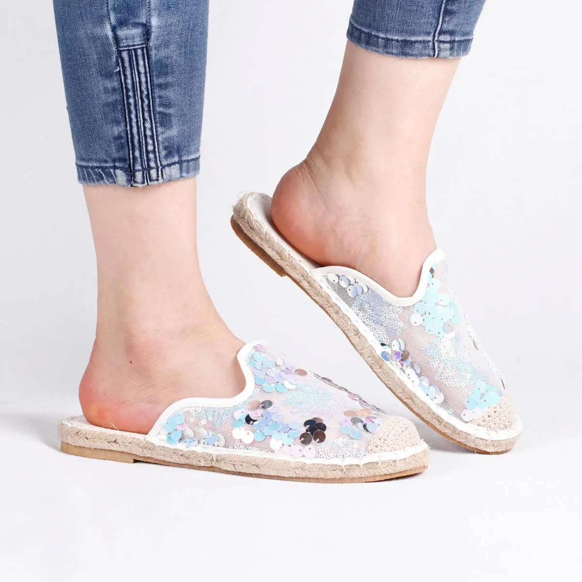RXFSP Lazy Slipper Shoes Sequined Woven Shoes