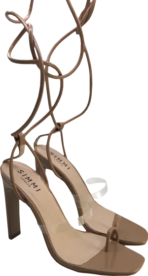 Simmi London Nude Patent Tie Up Stiletto Heeled Sandals UK 6 EU 39 👠