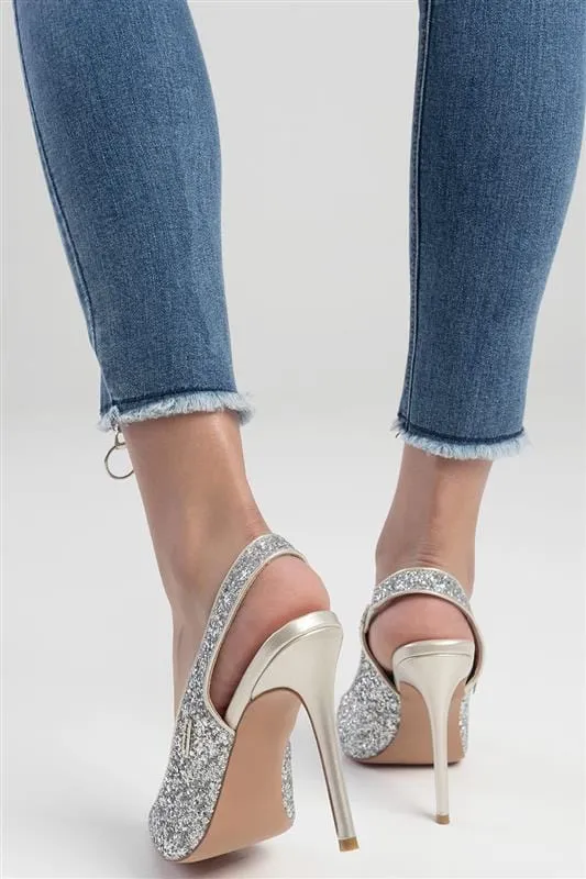 Sissyboy Glitter Sling Back Court Silver