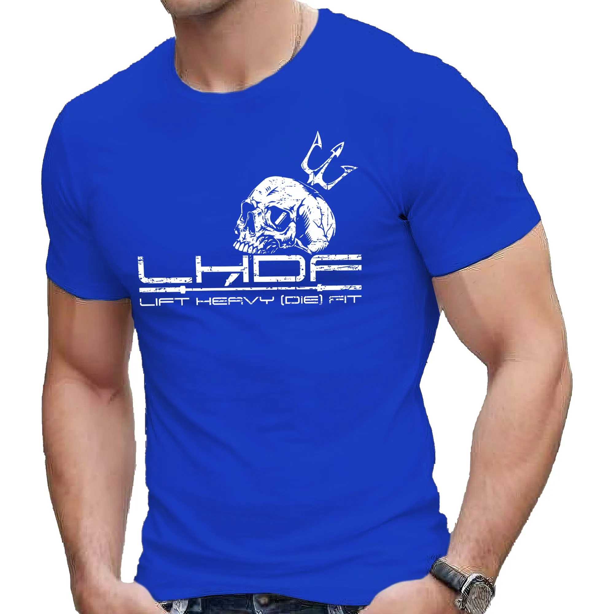 Skull and Trident T-Shirt - Motivational Weightlifting Shirts for Men and Women - Gym Training Motivation - Skeleton Tee