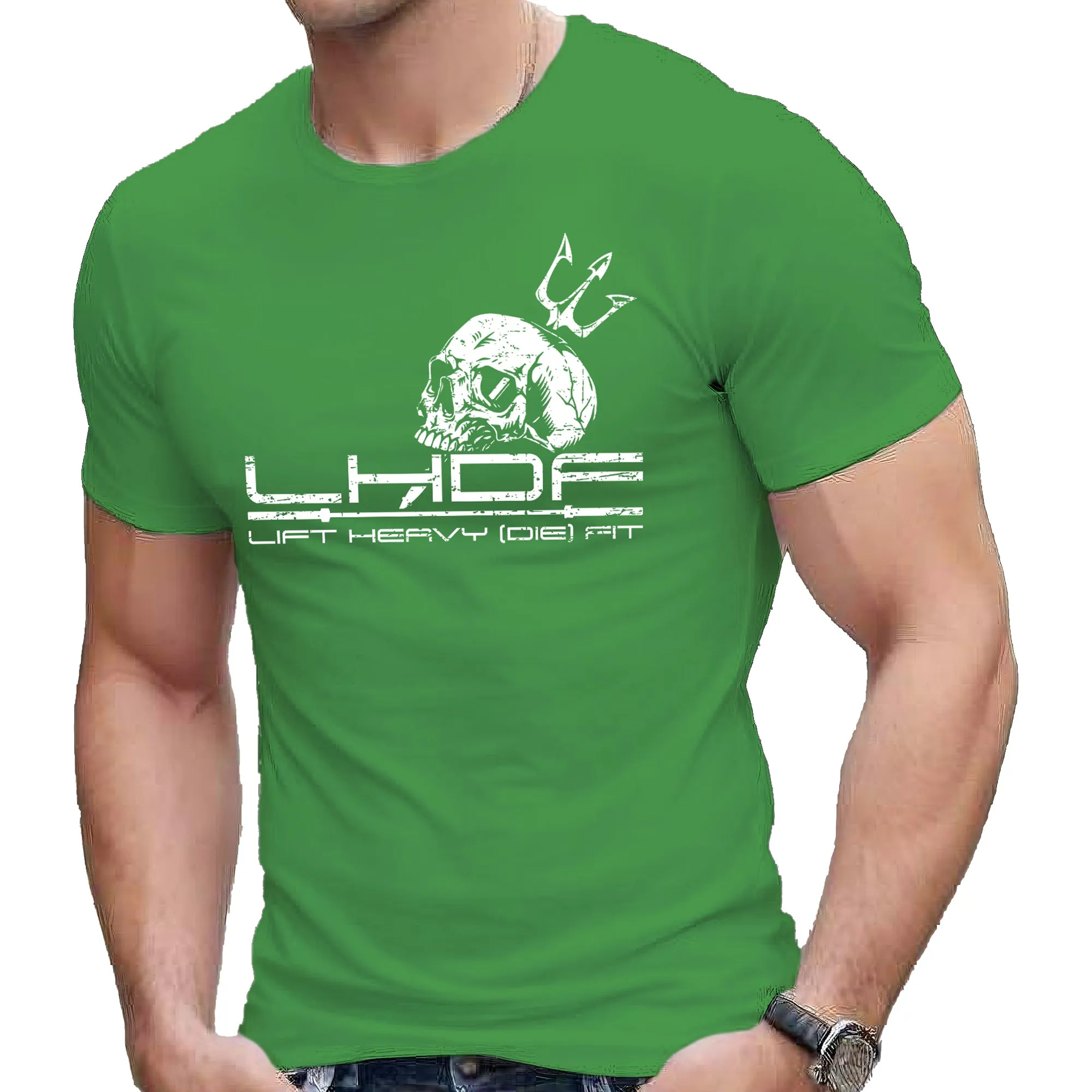 Skull and Trident T-Shirt - Motivational Weightlifting Shirts for Men and Women - Gym Training Motivation - Skeleton Tee