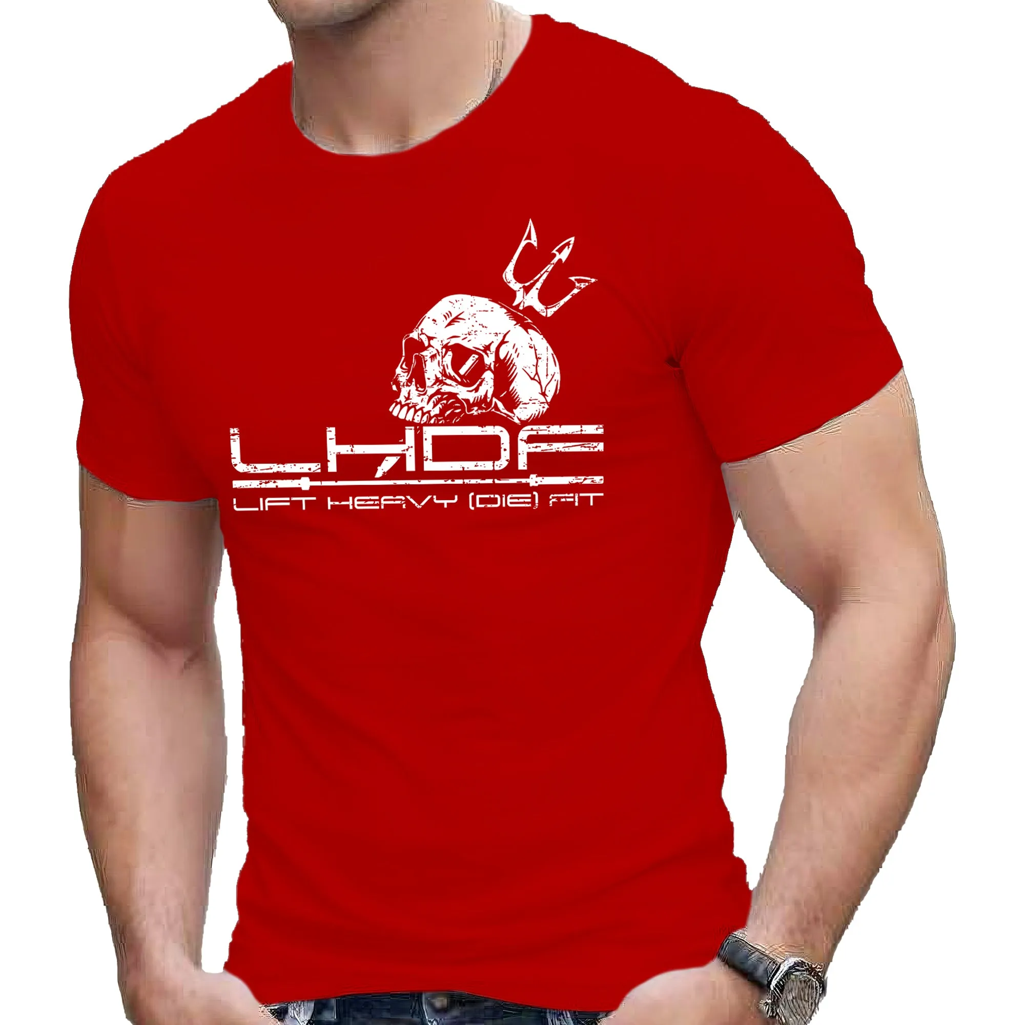Skull and Trident T-Shirt - Motivational Weightlifting Shirts for Men and Women - Gym Training Motivation - Skeleton Tee
