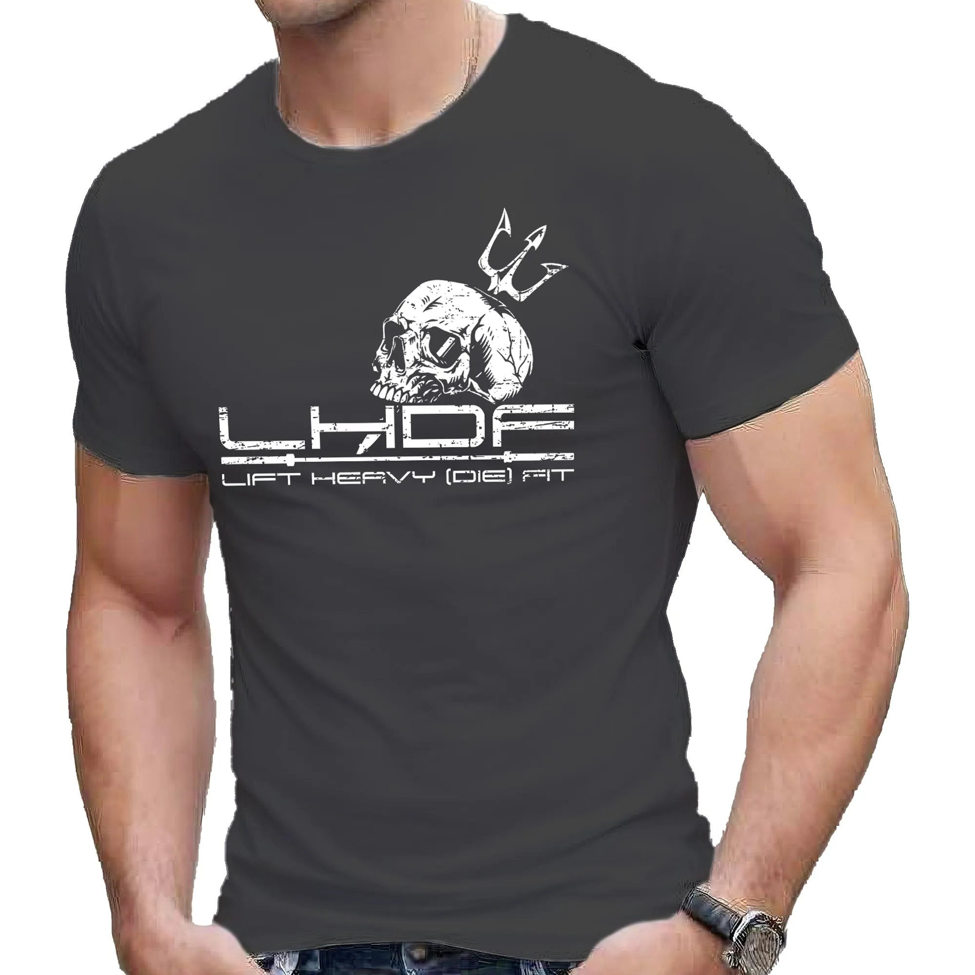 Skull and Trident T-Shirt - Motivational Weightlifting Shirts for Men and Women - Gym Training Motivation - Skeleton Tee
