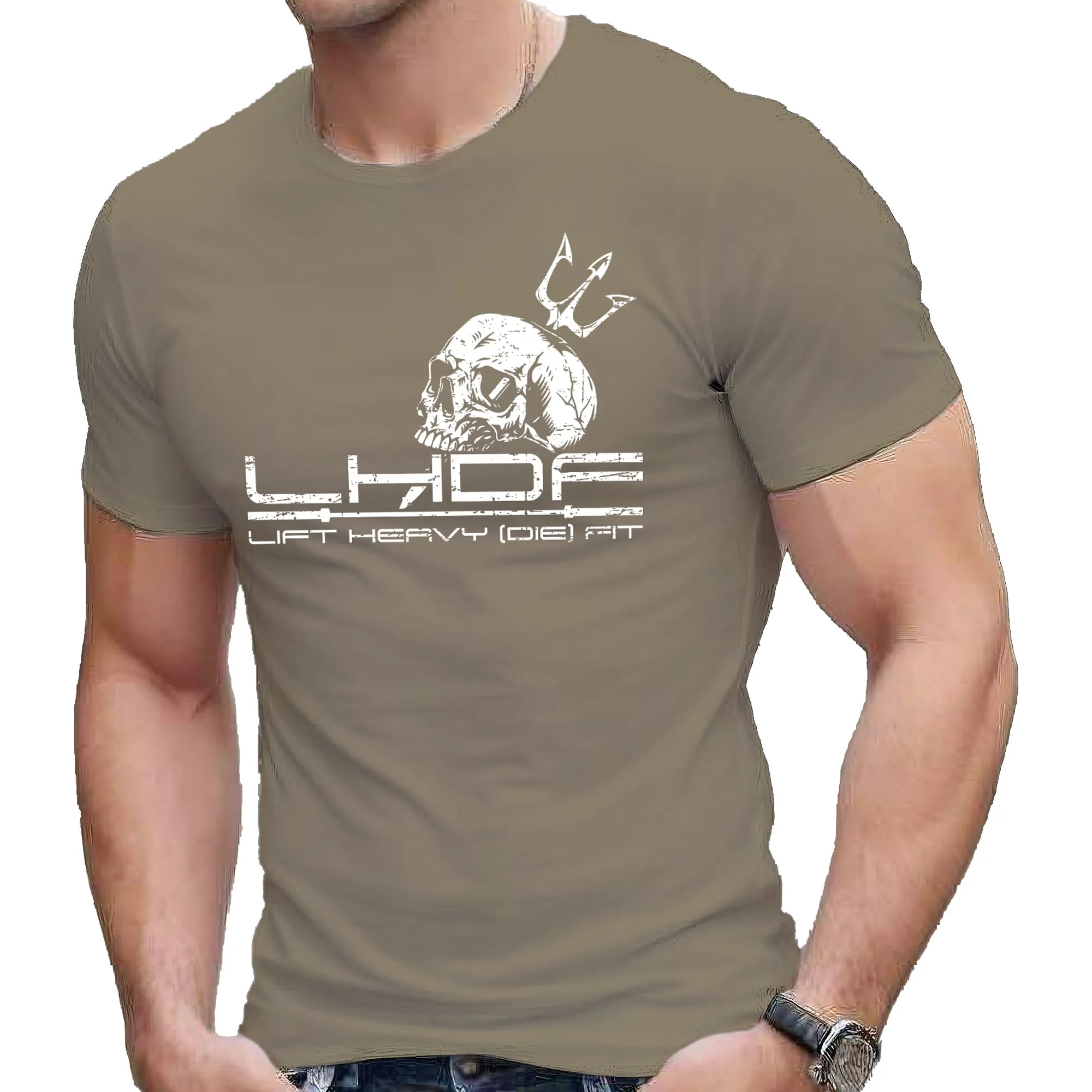 Skull and Trident T-Shirt - Motivational Weightlifting Shirts for Men and Women - Gym Training Motivation - Skeleton Tee
