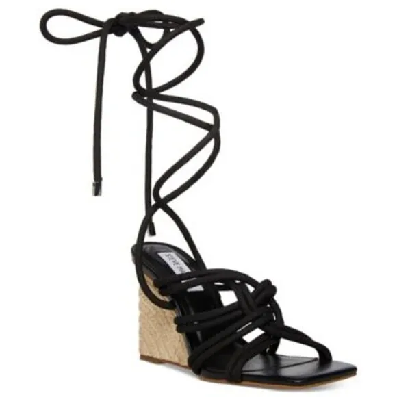 Steve Madden &quot;Idolized&quot; ankle tie wedge sandals black espadrille