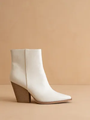 The Sonia | White Western Ankle Boots