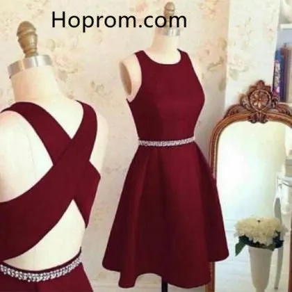 Two Pieces Homecoming Dress, Strapless Burgundy Homecoming Dress