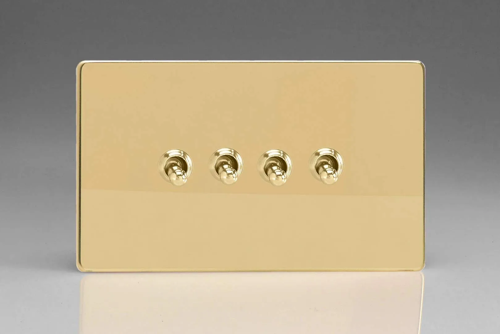 Varilight Flat Dimension ScrewlessPolished Brass 4 Gang 10A Toggle Switch