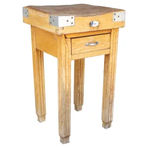 Vintage French Butcher Block Table with Drawer