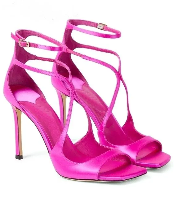 Women Satin  Leather Ankle Strap Sandals stiletto Heels