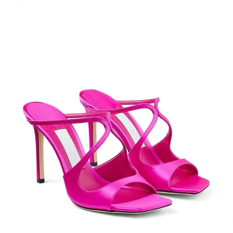 Women Satin  Leather Ankle Strap Sandals stiletto Heels