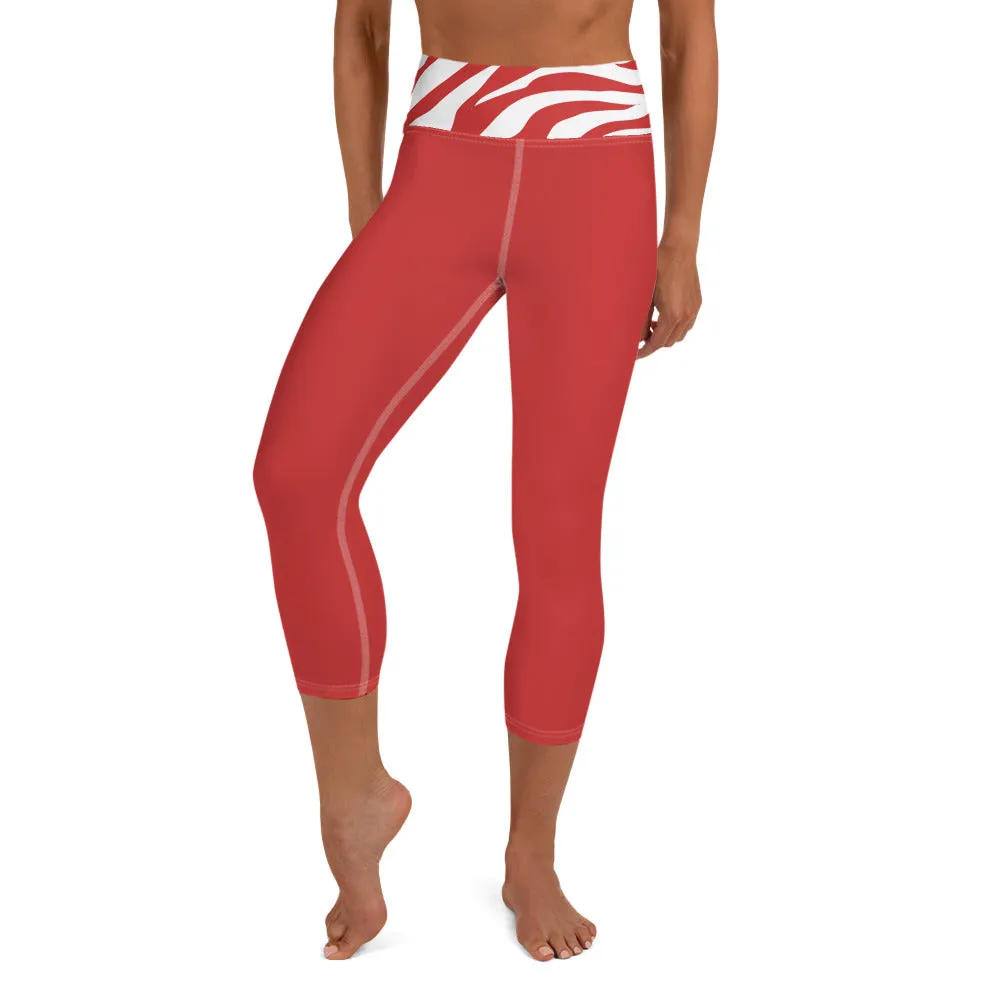 Yoga Capri Leggings Red and White Zebra Print